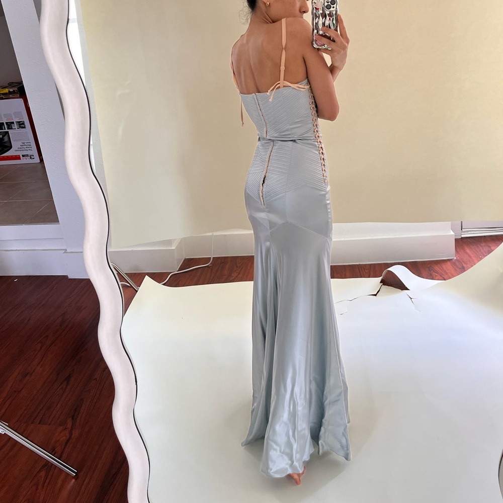 Vintage Dolce and Gabbana Liquid Silver Ice Blue Corset Evening Dress Gown RARE